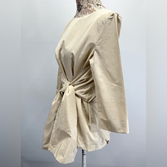 COS Beige crew neck 3/4 sleeve tie waist top size 8 - Picture 3 of 13